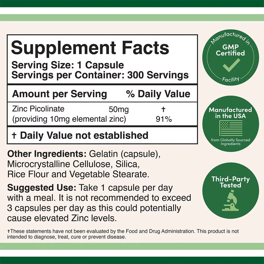 Double Wood Supplements Zinc Picolinate (300 Capsules)
