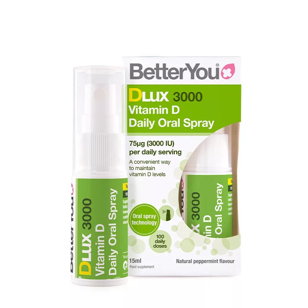 BetterYou Dlux Daily Vitamin D 3000 IU Oral Spray (15 ml, Natural Peppermint)