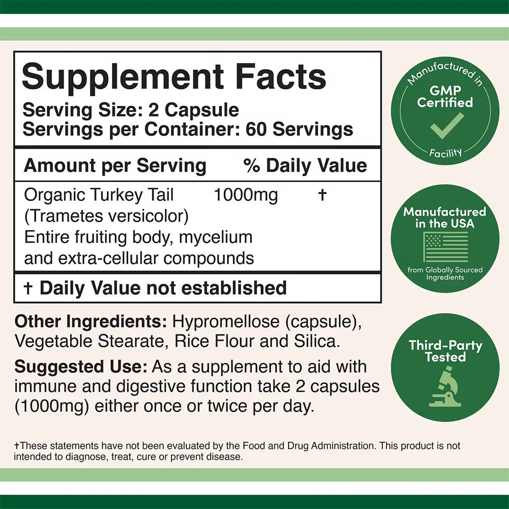 Double Wood Supplements Turkey Tail Mushroom (120 Capsules)