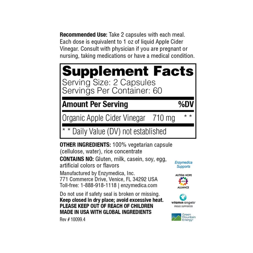 Enzymedica Apple Cider Vinegar (120 Capsules)
