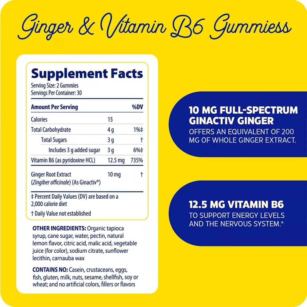 Enzymedica Ginger & Vitamin B6 Gummies (60 Gummies, Lemon ginger)