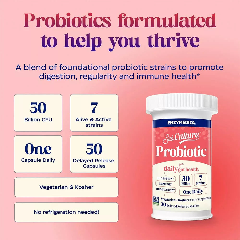 Enzymedica SubCulture™ Probiotic for Daily Gut Health (30 Capsules)