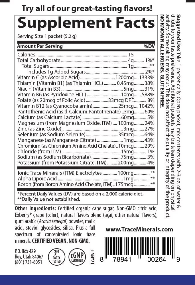 Trace Minerals Electrolyte Stamina Power Pak (30 Packs, Acai Berry)