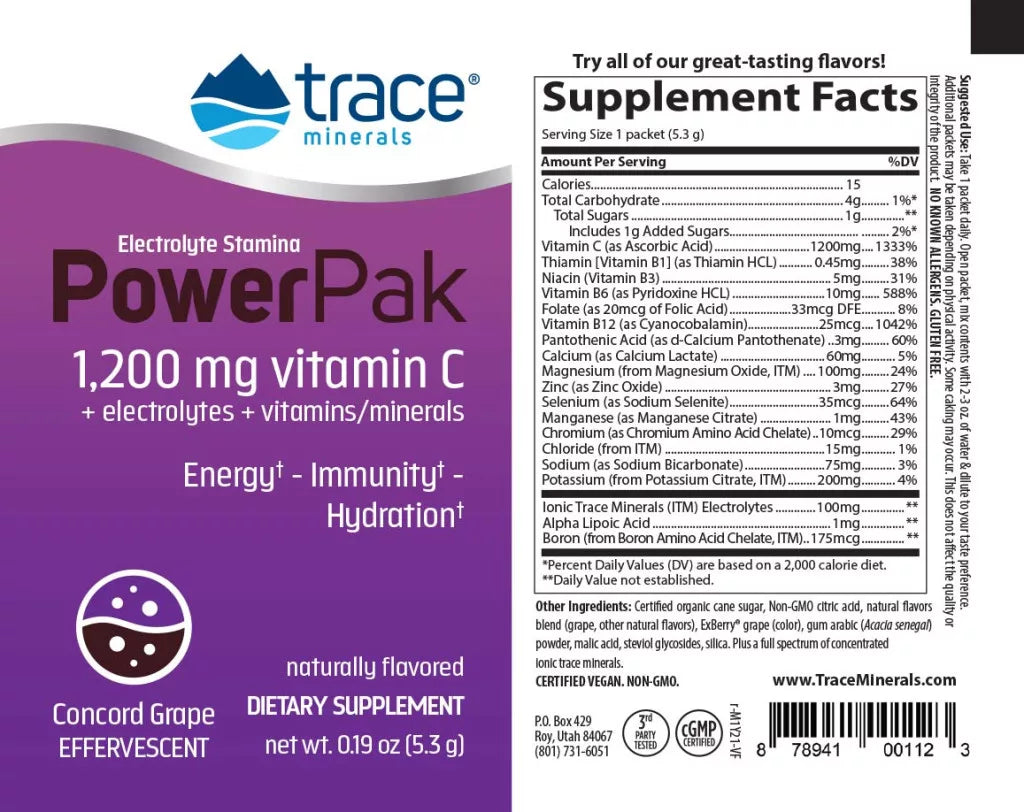 Trace Minerals Electrolyte Stamina Power Pak (30 Packs, Concord Grape)