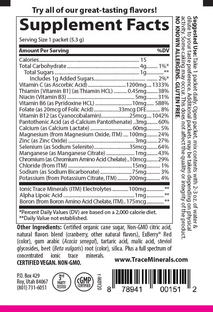 Trace Minerals Electrolyte Stamina Power Pak (30 Packs, Cranberry)