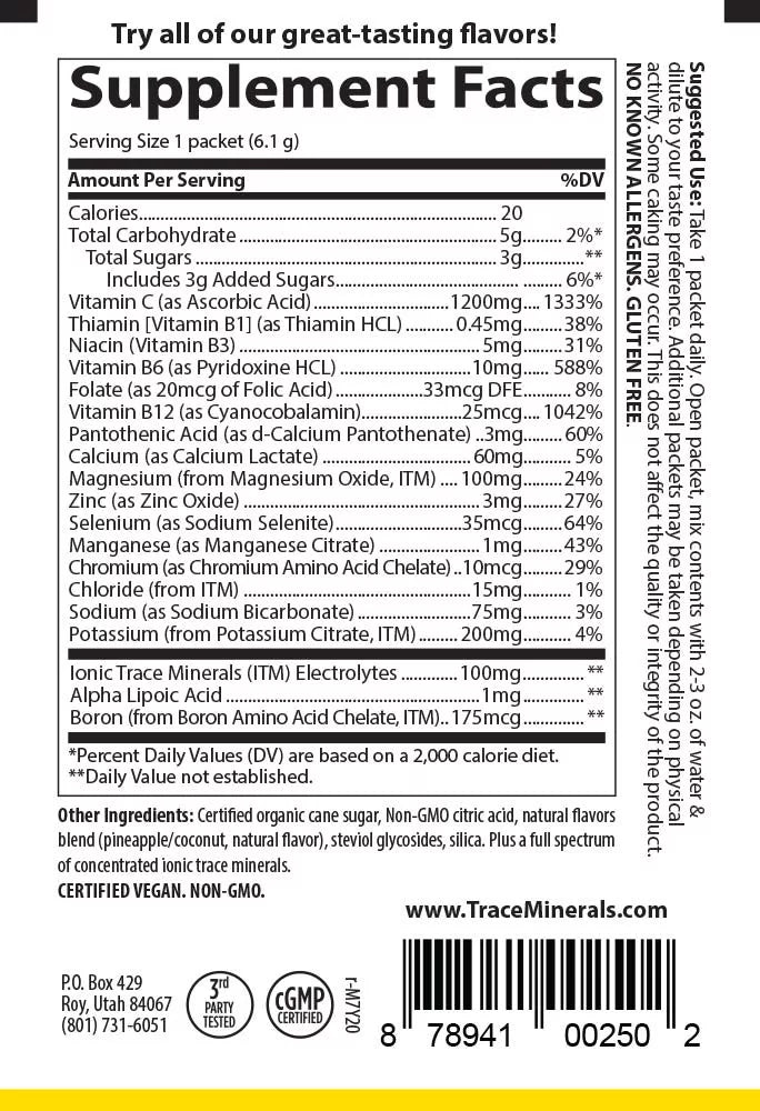 Trace Minerals Electrolyte Stamina Power Pak (30 Packs, Pineapple Coconut)