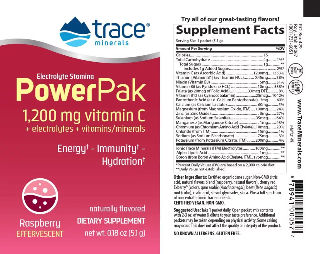 Trace Minerals Electrolyte Stamina Power Pak (30 Packs, Raspberry)