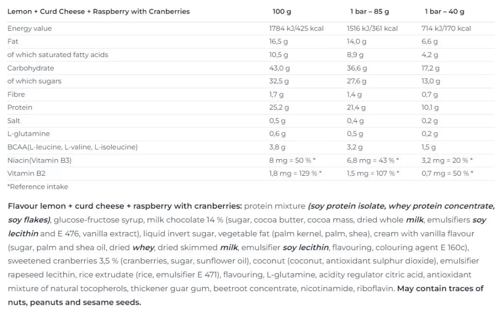 Nutrend Excelent Protein Bar Double (1 Bar, Lemon & Curd & Raspberry & Cranberry)