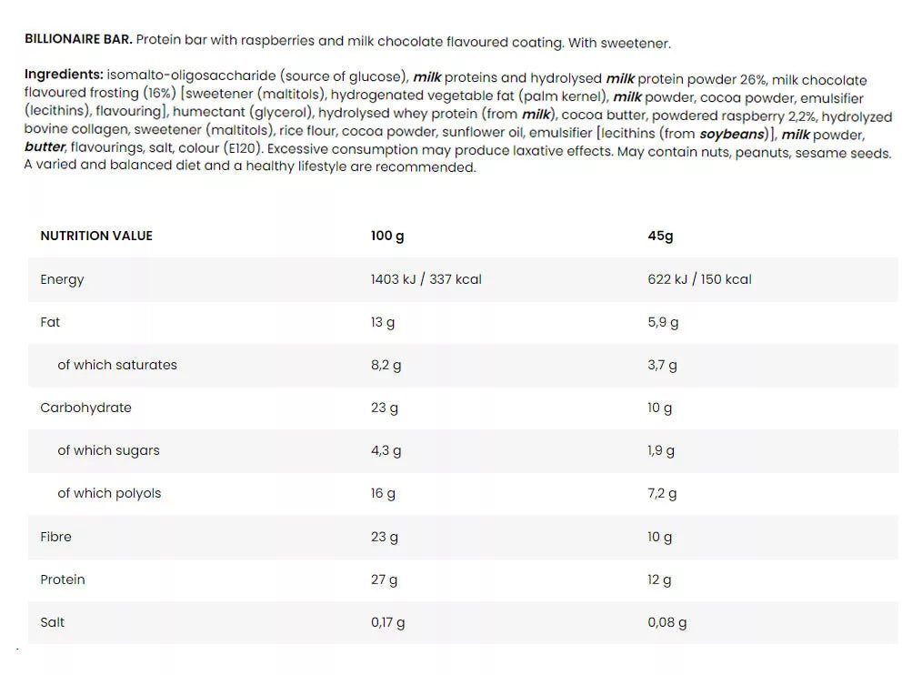 FA - Fitness Authority Billionaire Bar (45 g, Chocolate & Raspberry)