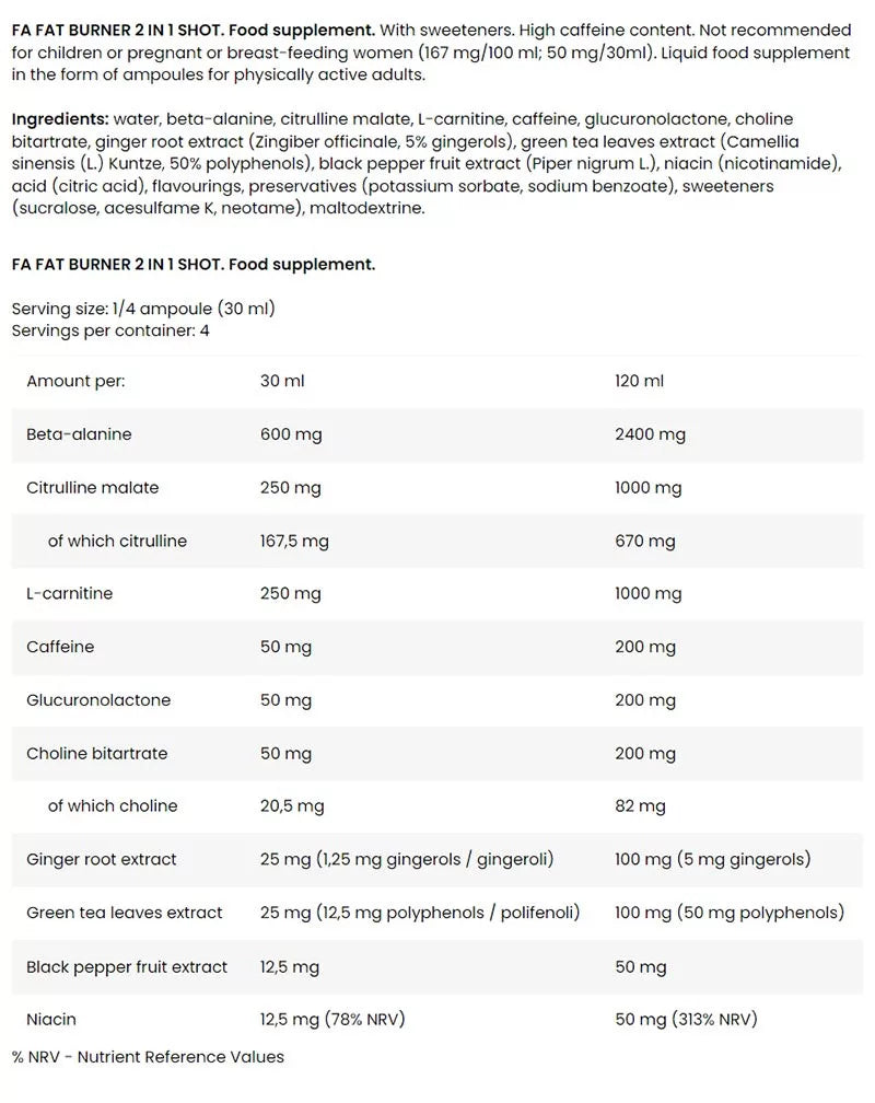 FA - Fitness Authority Fat Burner 2 in 1 Shot (120 ml, Cherry Grapefruit)