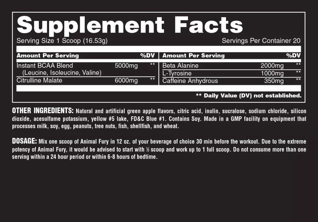 Universal Nutrition Animal Fury (330 g, Green Apple)