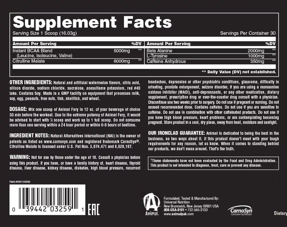 Universal Nutrition Animal Fury (492 g, Watermelon)