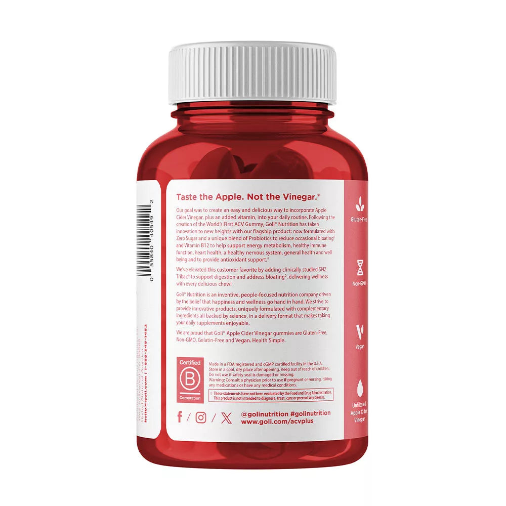 Goli Zero Sugar Apple Cider Vinegar Gummies (60 Gummies)