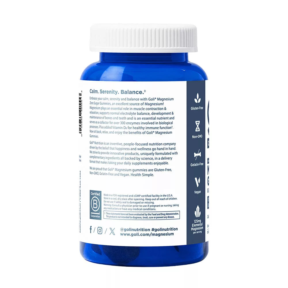 Goli Zero Sugar Magnesium Gummies (60 Gummies)