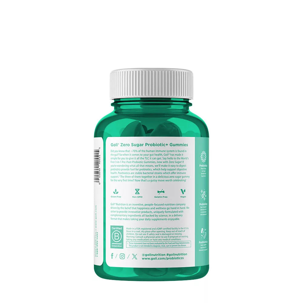 Goli Zero Sugar Pre + Post + Probiotics Gummies (60 Gummies)