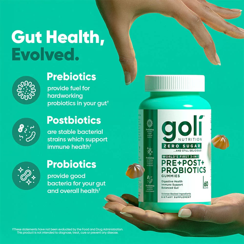 Goli Zero Sugar Pre + Post + Probiotics Gummies (60 Gummies)