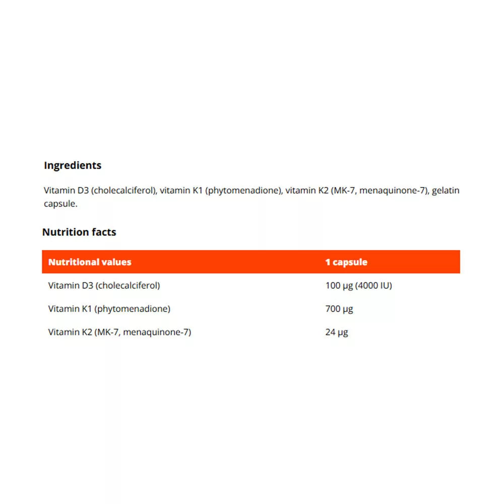 GymBeam Vitamin D3+K1+K2 Forte (120 Capsules)