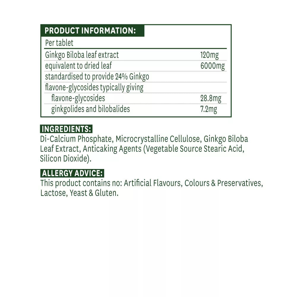 Natures Aid Ginkgo Biloba Standardised 120 mg (90 Tablets)