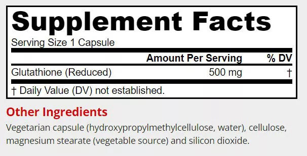 Jarrow Formulas Glutathione Reduced 500 mg (60 Veg Capsules)