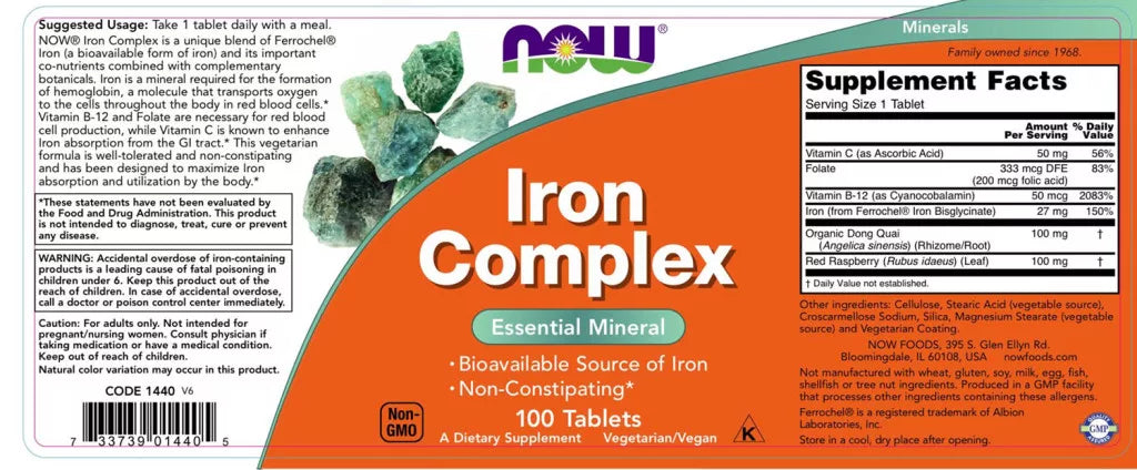 Now Foods Iron Complex Vegetarian (100 Tablets)