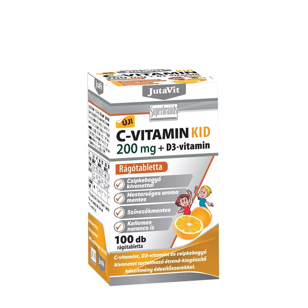 JutaVit Vitamin C 200 mg + D3 Kid Chewables (100 Chewable Tablets, Orange)