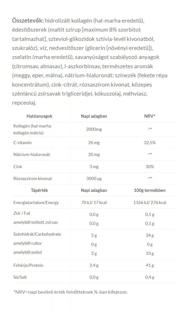 JutaVit Collagen Exclusive + Hyaluronic acid Gummy (60 Gummies, Sour Cherry-Raspberry)