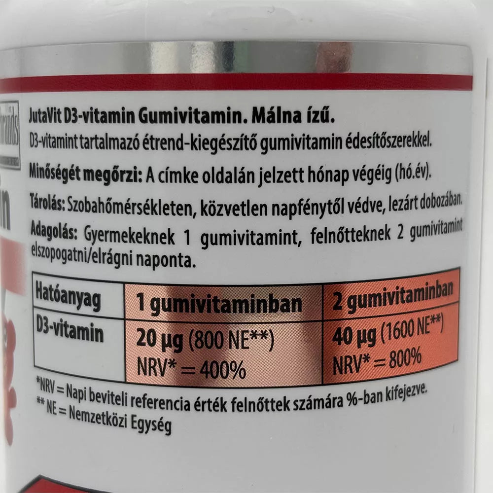 JutaVit Vitamin D3 Gummies (60 Gummies, Raspberry)