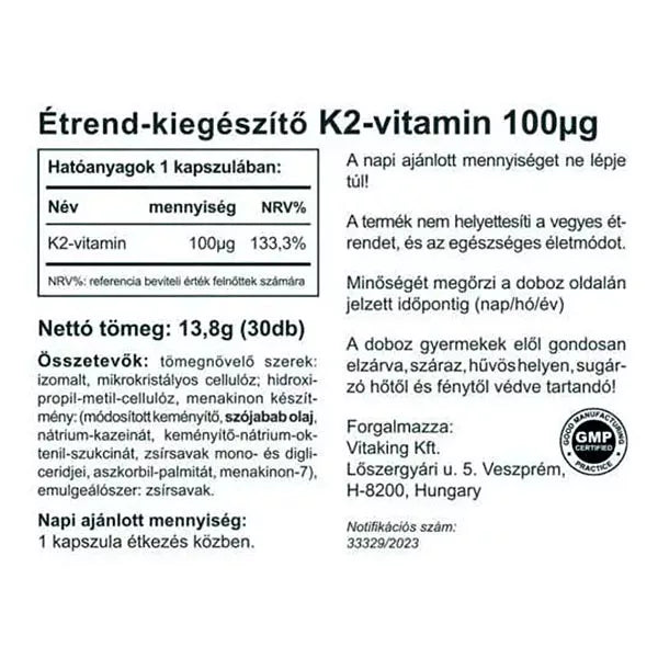 Vitaking Vitamin K2 90 mcg (30 Capsules)