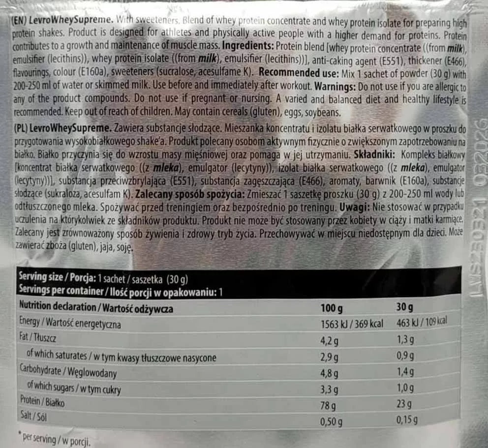 Kevin Levrone Whey Supreme Sample (1 Sachet, Vanilla)
