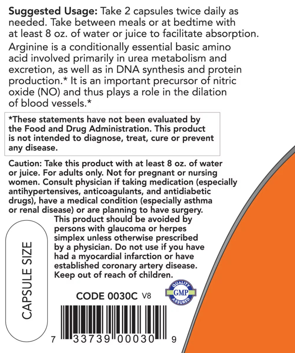 Now Foods L-Arginine 500 mg (100 Capsules)