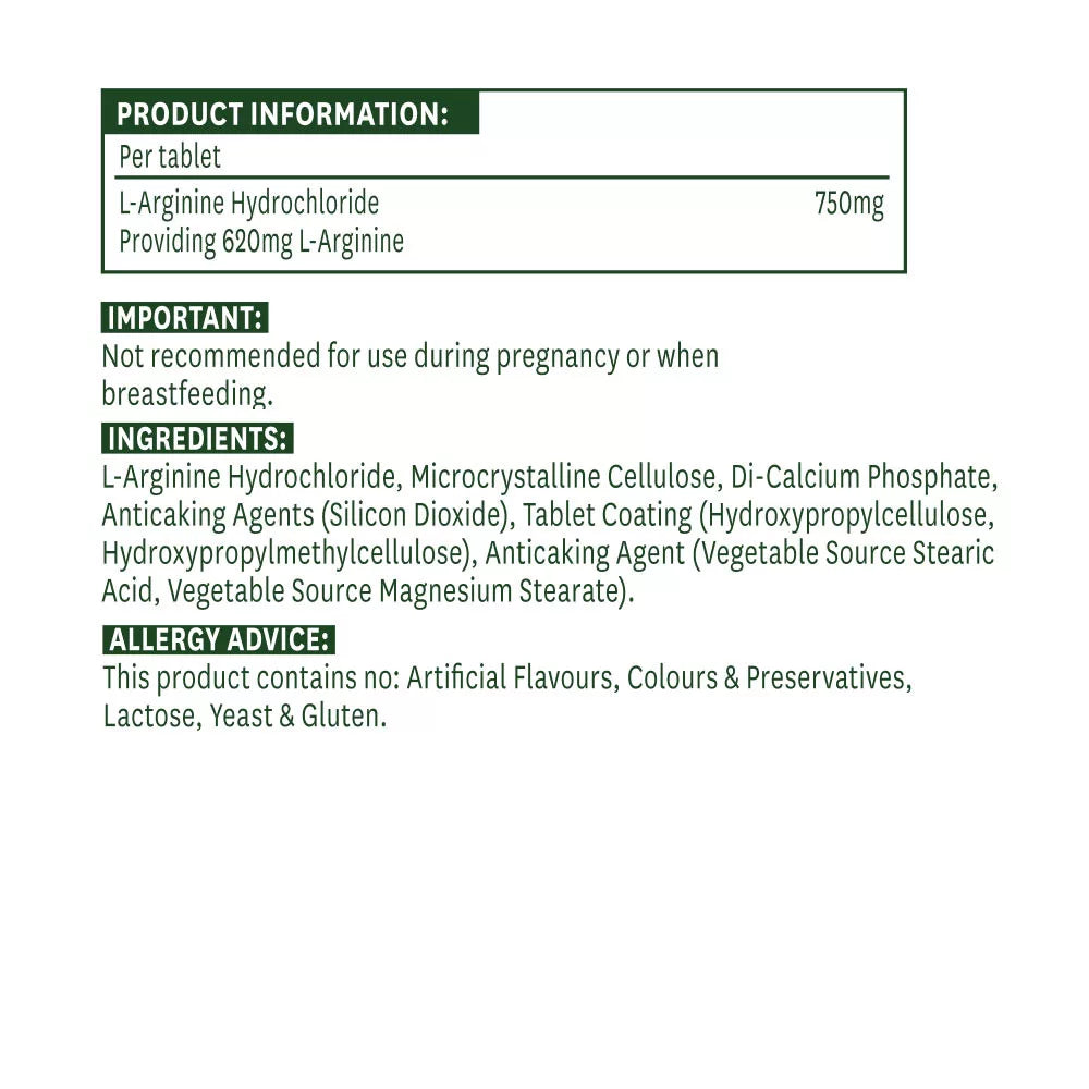 Natures Aid L-Arginine HCl (90 Tablets)