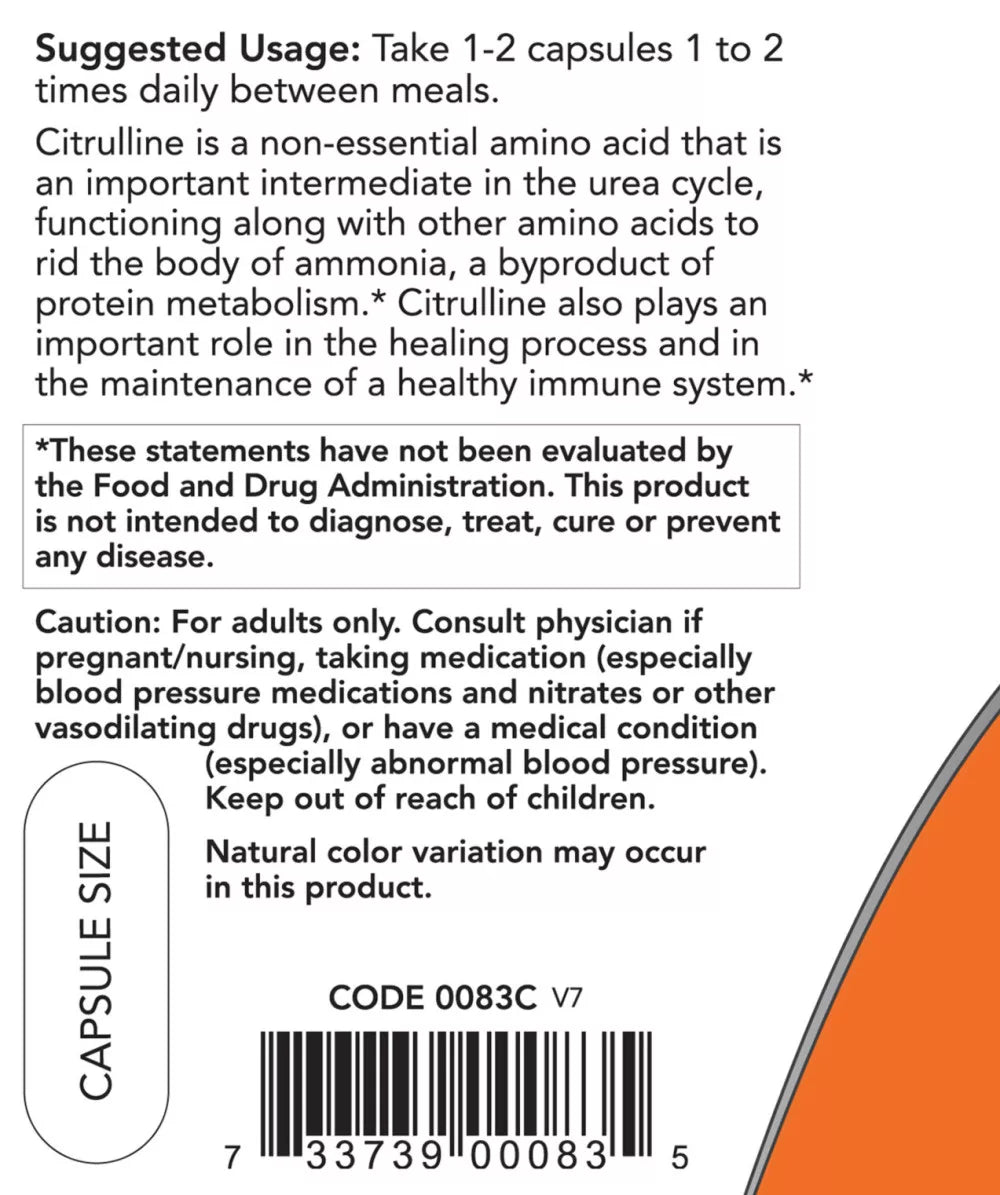 Now Foods L-Citrulline 750 mg (90 Veg Capsules)