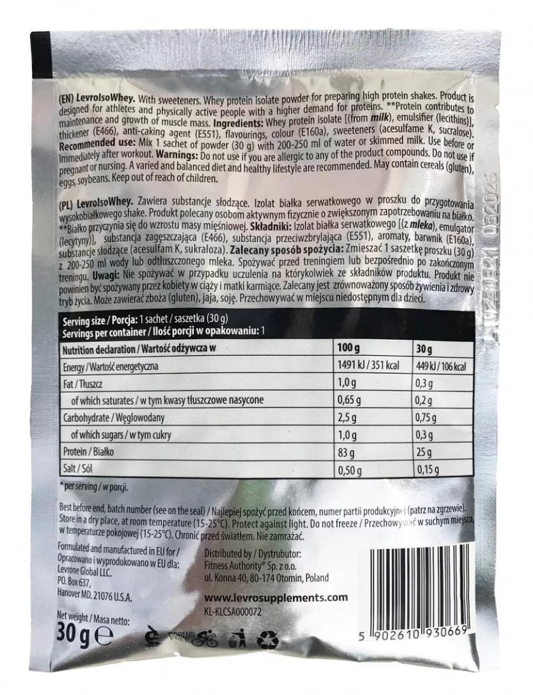 Kevin Levrone Levro Iso Whey Sample (1 Sachet, Vanilla)
