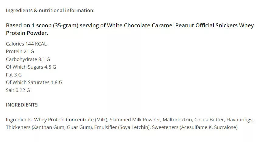 Mars Snickers Protein Powder (875 g, White Chocolate Caramel & Peanut)
