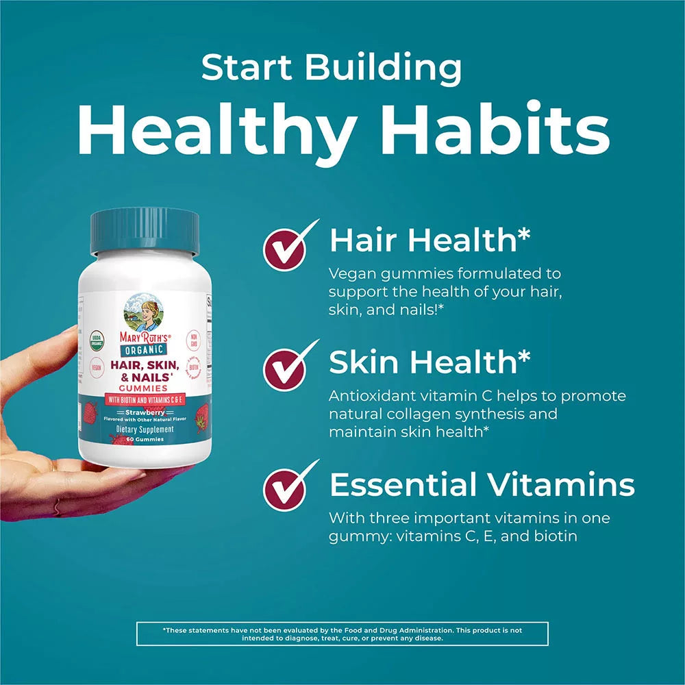 MaryRuth's Organic Hair, Skin, & Nails Gummies (60 Gummies, Strawberry)