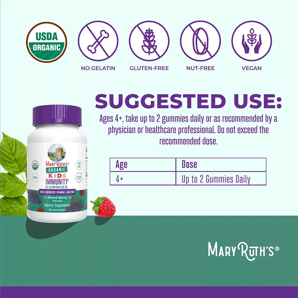 MaryRuth's Organic Kids Immunity Gummies (60 Gummies, Mixed Berry)