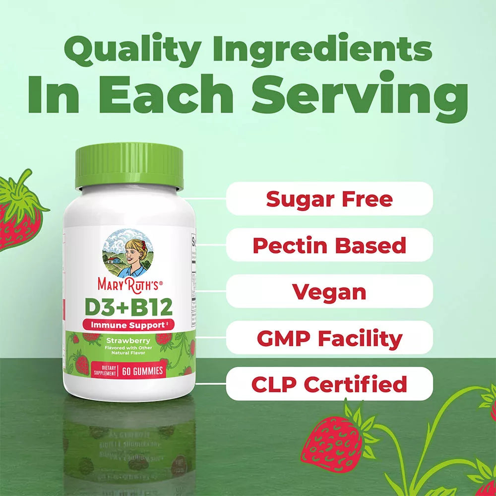 MaryRuth's D3 + B12 Gummies (60 Gummies, Strawberry)