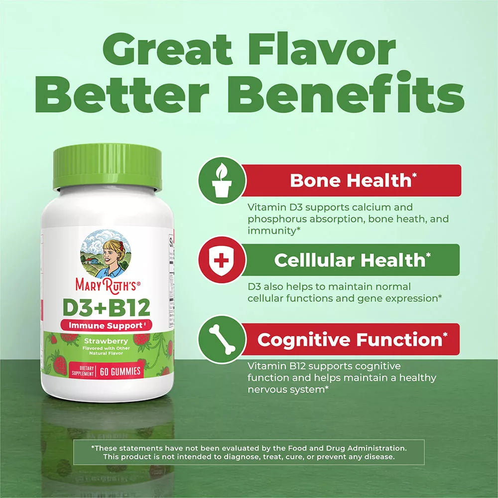 MaryRuth's D3 + B12 Gummies (60 Gummies, Strawberry)