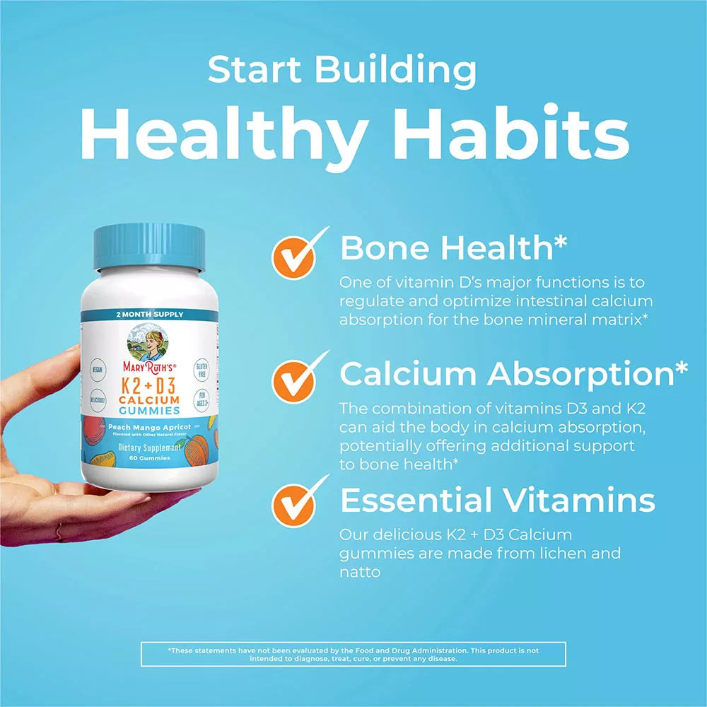 MaryRuth's K2 + D3 Calcium Gummies (60 Gummies, Peach Mango Apricot)