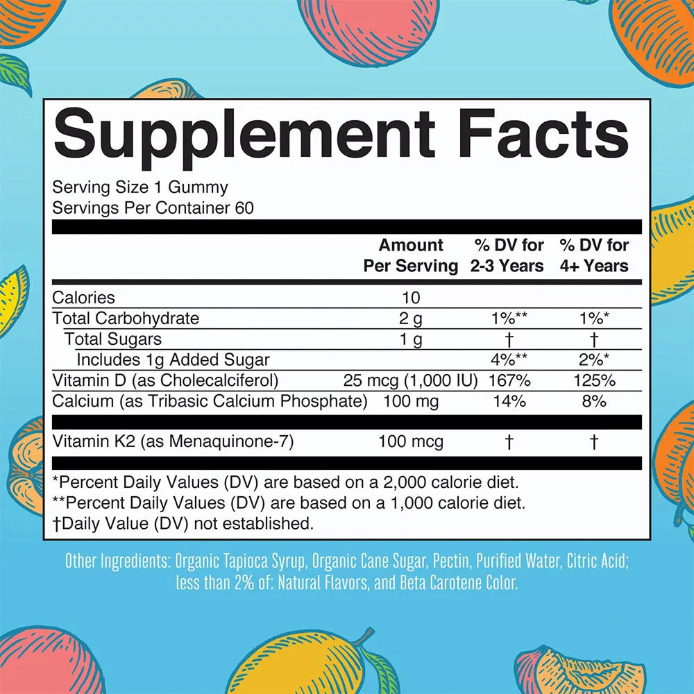 MaryRuth's K2 + D3 Calcium Gummies (60 Gummies, Peach Mango Apricot)
