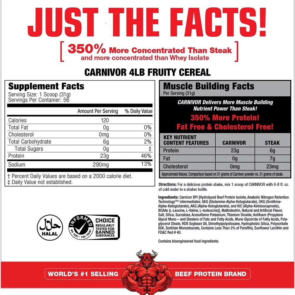 MuscleMeds Carnivor™ 100% Beef Protein (1624 g, Fruity Cereal)