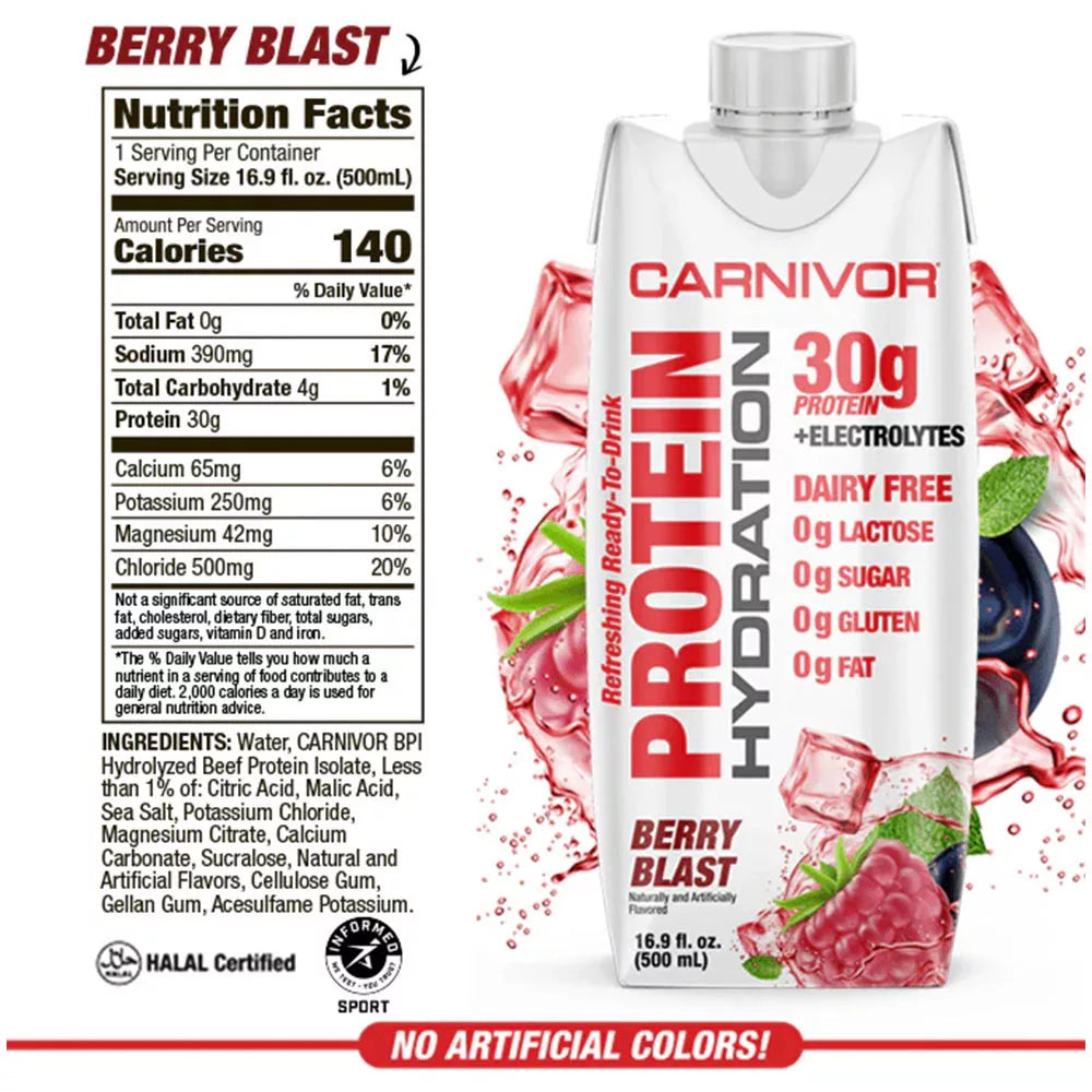 MuscleMeds Carnivor RTD Beef Protein Shake (12 pack, Berry Blast)