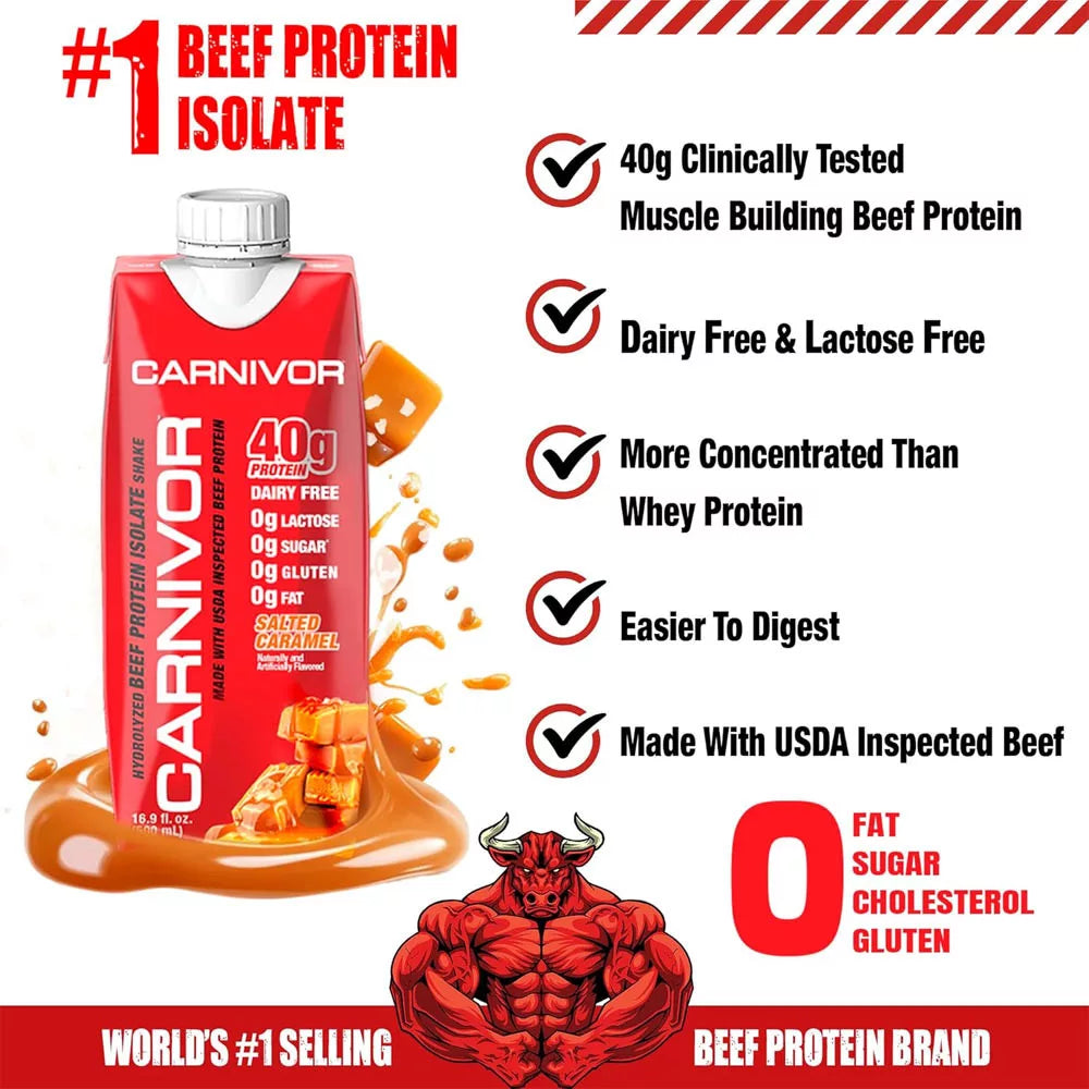 MuscleMeds Carnivor RTD Beef Protein Shake (12 pack, Salted Caramel)