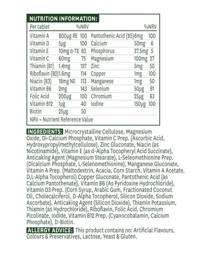 Natures Aid Multi-Vitamins & Minerals (without Iron) (60 Tablets)