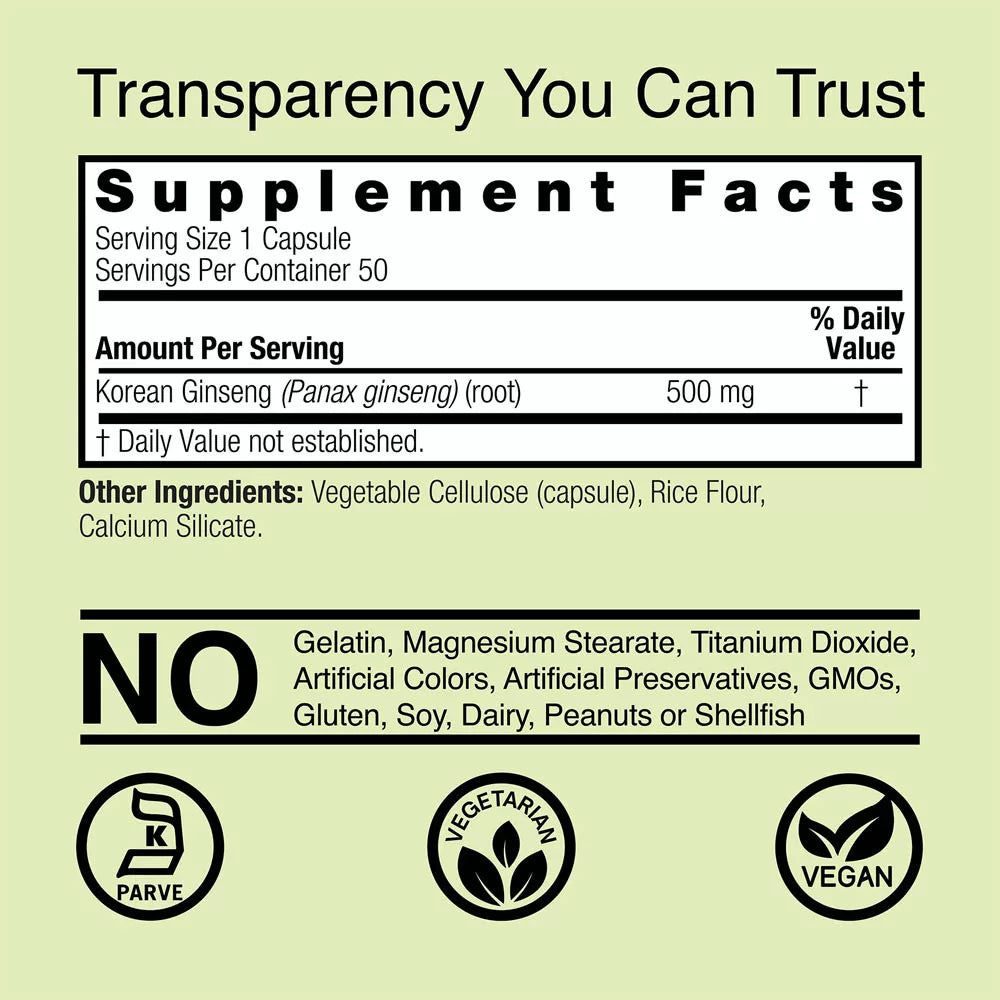 Nature's Answer Korean Ginseng Root (50 Veg Capsules)