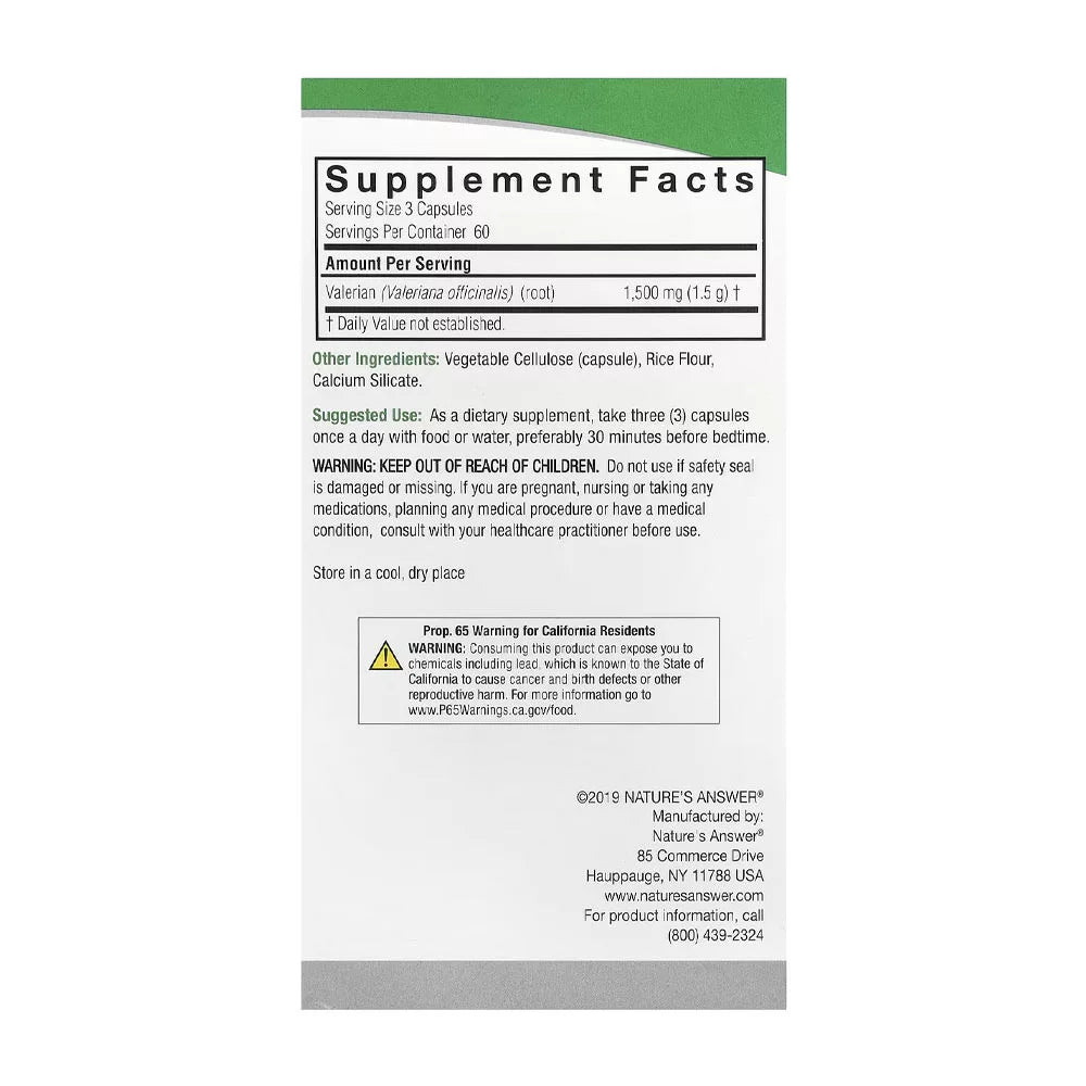 Nature's Answer Valerian Root (180 Veg Capsules)