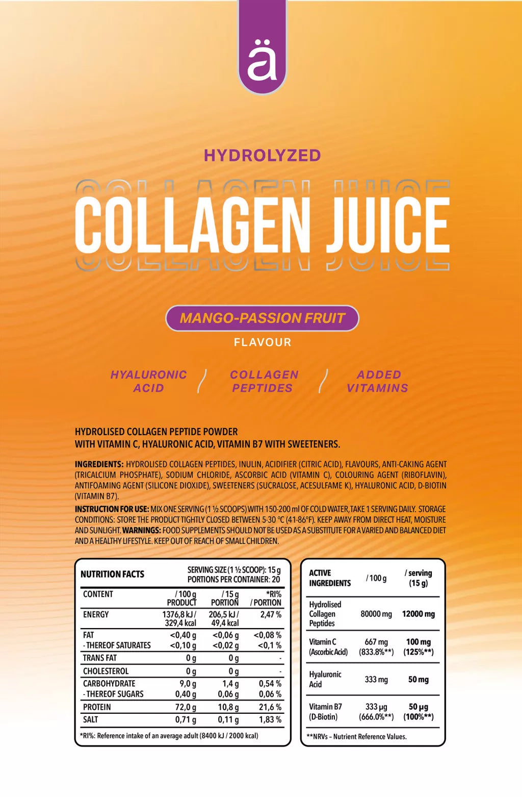 Nanosupps Collagen Juice (300 g, Mango Passion Fruit)