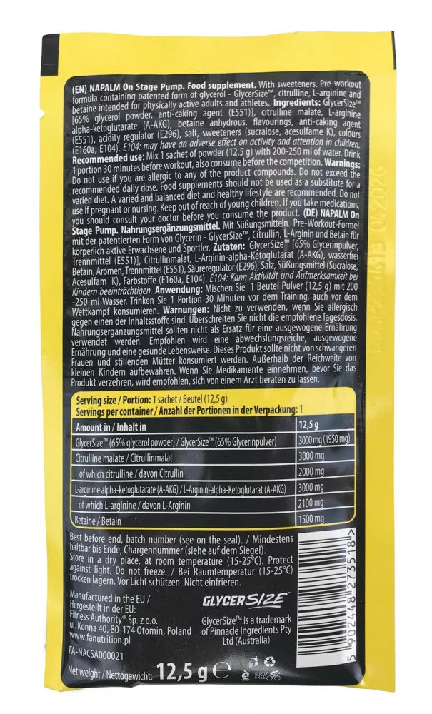 FA - Fitness Authority NAPALM® On Stage Pump Sample (1 pc, Mango Lemon)