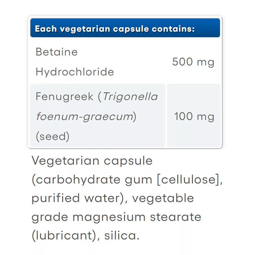 Natural Factors Betaine Hydrochloride with Fenugreek (90 Capsules)