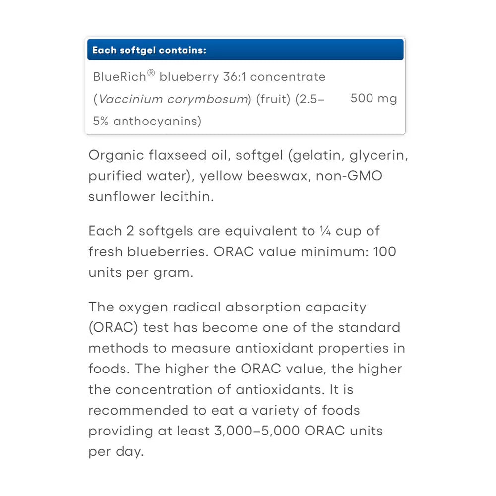Natural Factors Super Strength Blueberry Concentrate 500 mg (180 Softgels)